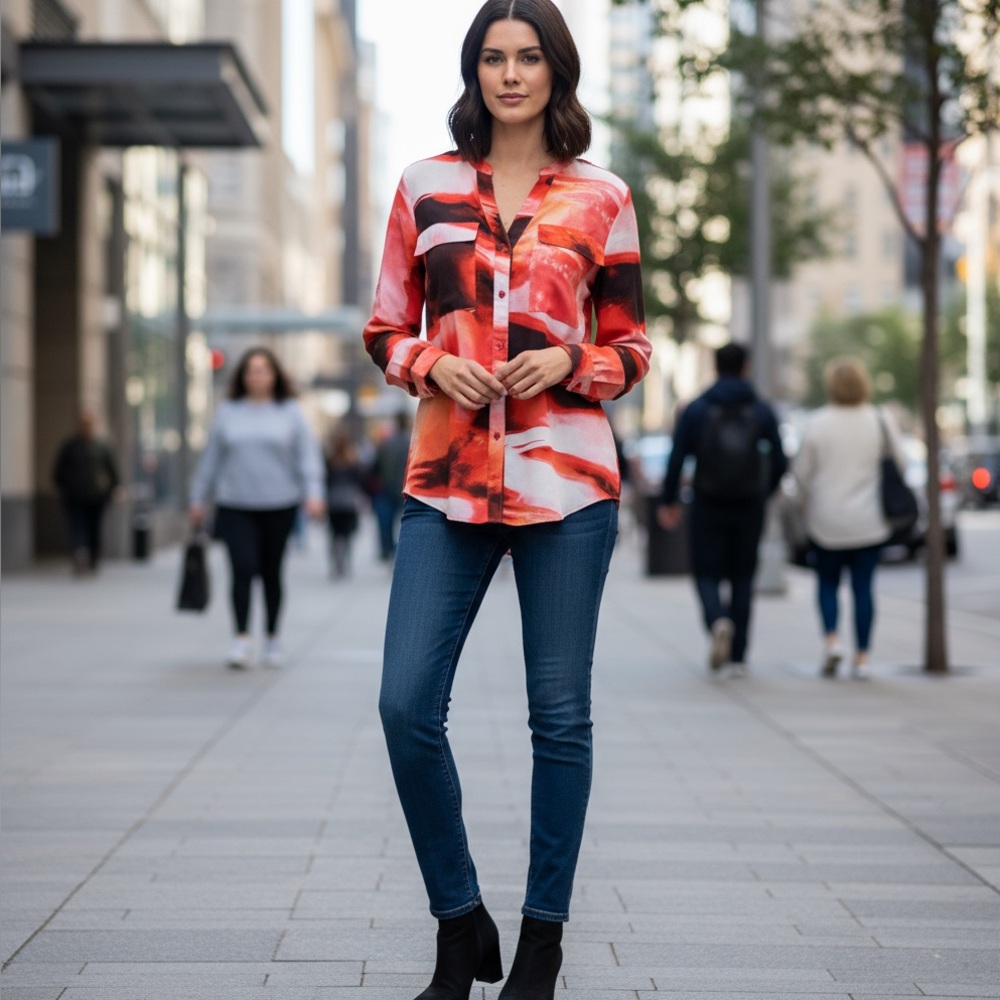 ➕Calvin Klein Vibrant Button-Up Blouse Small